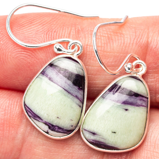 925 sterling silver drop earrings with teardrop purple-and-green stone cabochons
