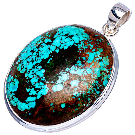 Turquoise stone oval pendant in .925 sterling silver bezel with loop bail