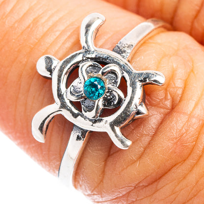 Blue Cubic Zirconia Seaturtle Dainty Ring Size 6.75 (.925 Sterling Silver)