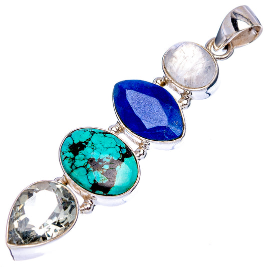 Oval .925 sterling silver pendant with bail, featuring moonstone, blue, turquoise, and clear stones