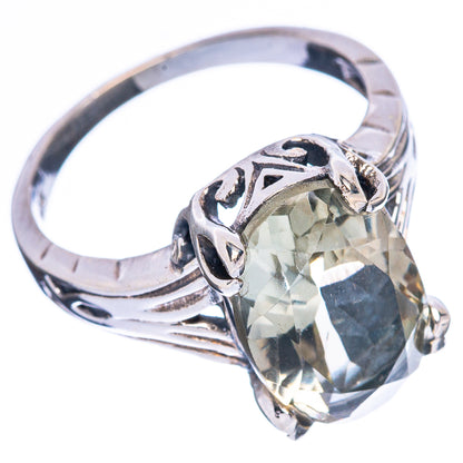 Faceted Green Amethyst Ring Size 8 (925 Sterling Silver) R2504