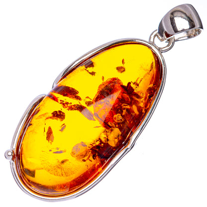 925 sterling silver oval Baltic amber pendant with yellow-orange amber and inclusions