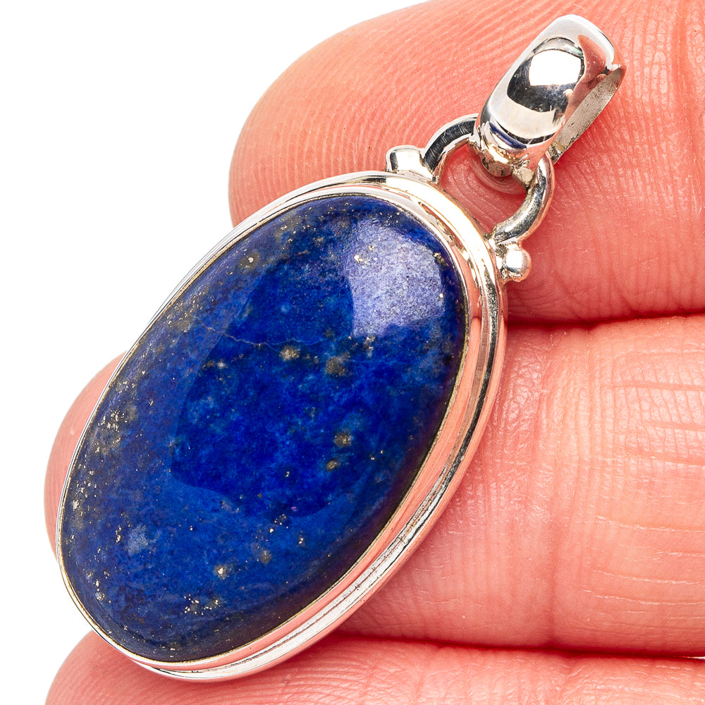 Oval lapis lazuli pendant in .925 sterling silver bezel with loop bail