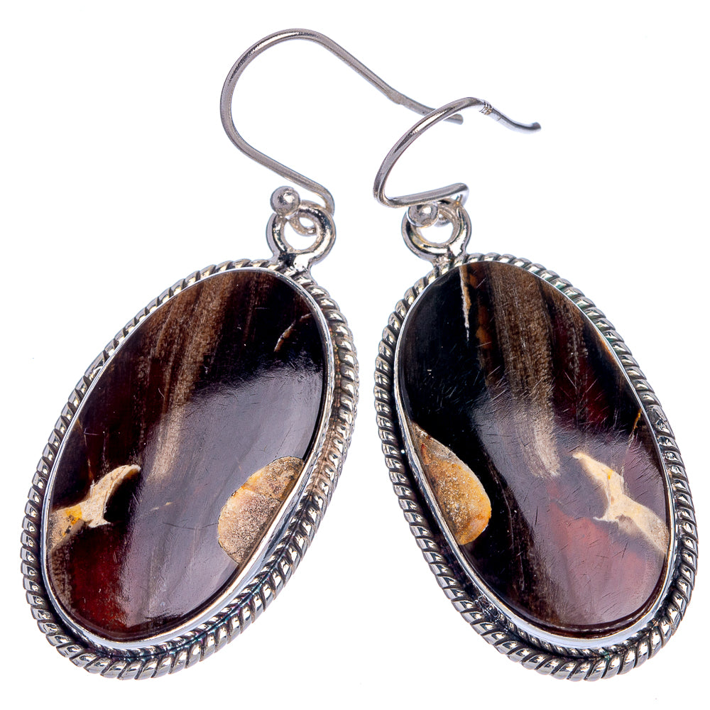 Peanut Wood Jasper Earrings 1 3/4" (925 Sterling Silver) E433033