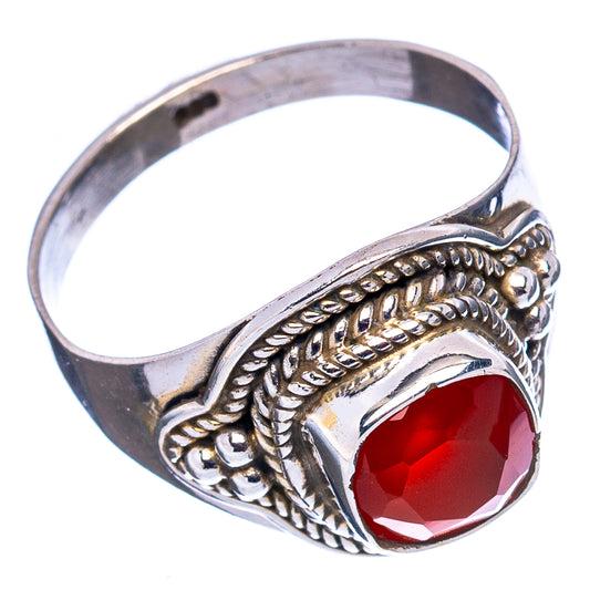 Red onyx ring, .925 sterling silver band with detailed scrollwork and red gemstone face