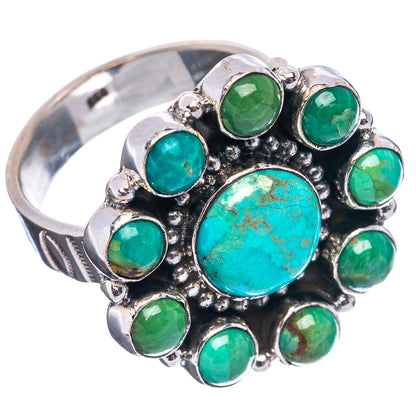 Exclusive Mohave Turquoise Flower Ring Size 10 Adjustable (.925 Sterling Silver)