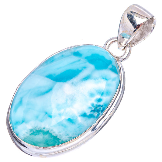 Oval larimar gemstone pendant in .925 sterling silver with top bail