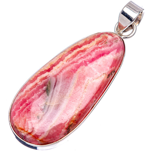 Rhodochrosite oval pendant, pink striped stone set in .925 sterling silver bail
