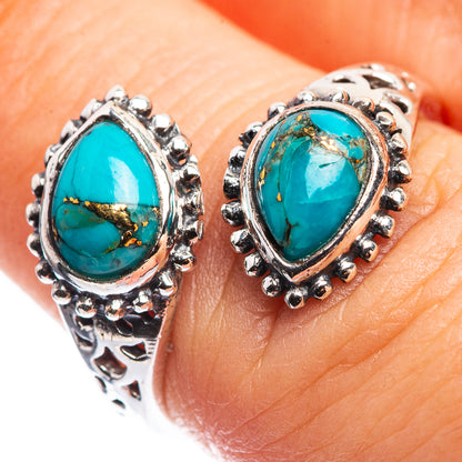 Blue Copper Composite Turquoise Dainty Ring Size 6 (925 Sterling Silver) R142583