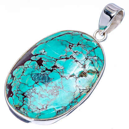Premium Tibetan Turquoise Pendant 1 5/8" (.925 Sterling Silver)