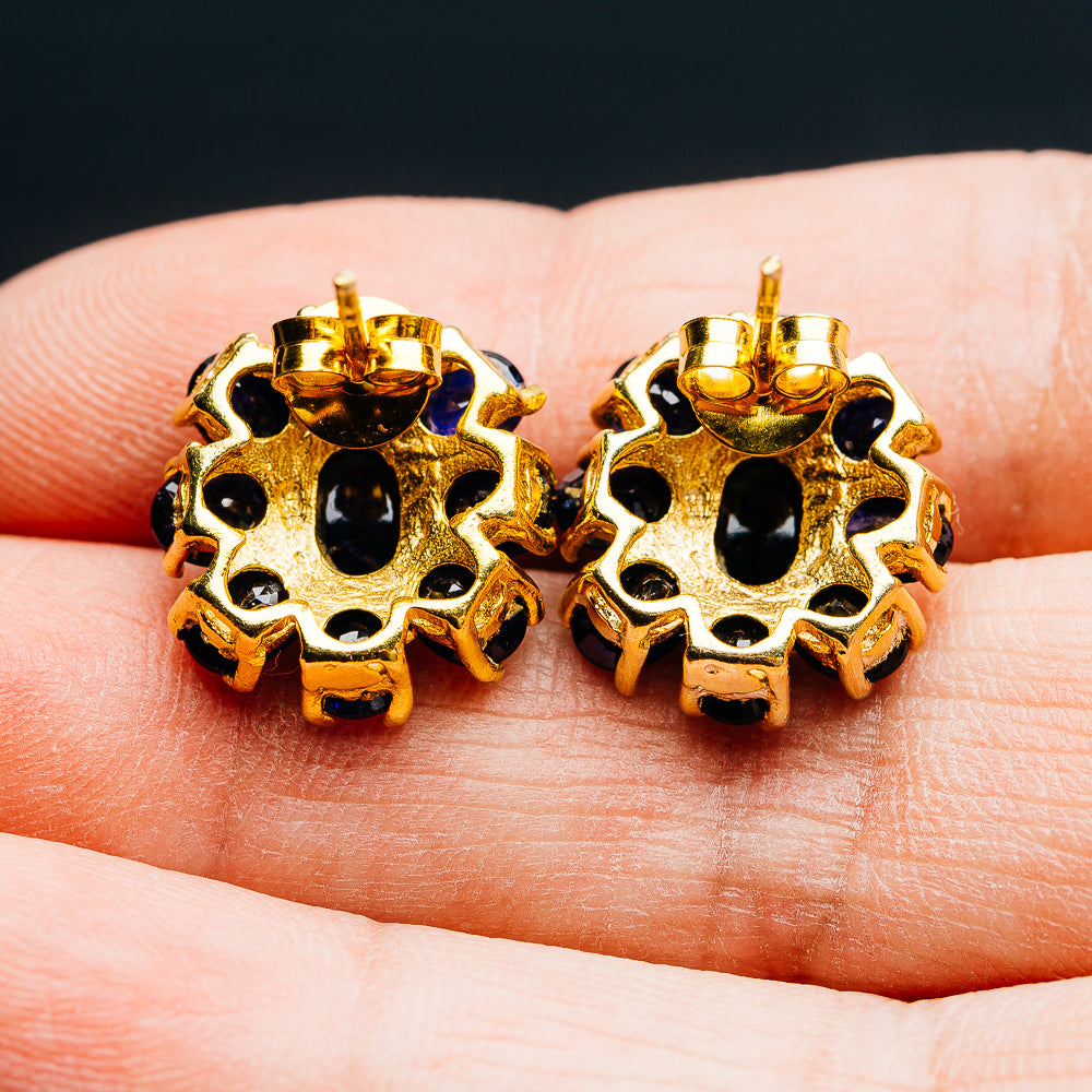 Sapphire Floral Cluster Earrings 5/8" (.925 Sterling Silver) 24k Gold Plated