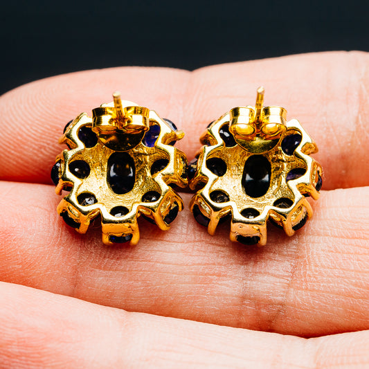 Sapphire Floral Cluster Earrings 5/8" (.925 Sterling Silver) 24k Gold Plated