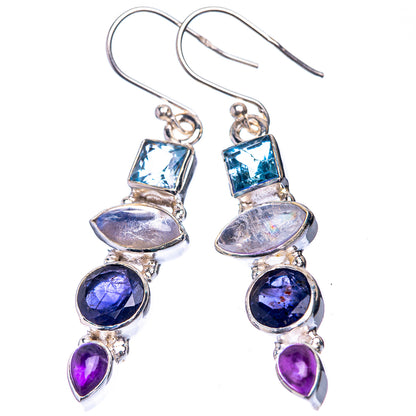 Rainbow Moonstone, Tanzanite, Blue Topaz, Amethyst Earrings 1 7/8" (925 Sterling Silver) E432576