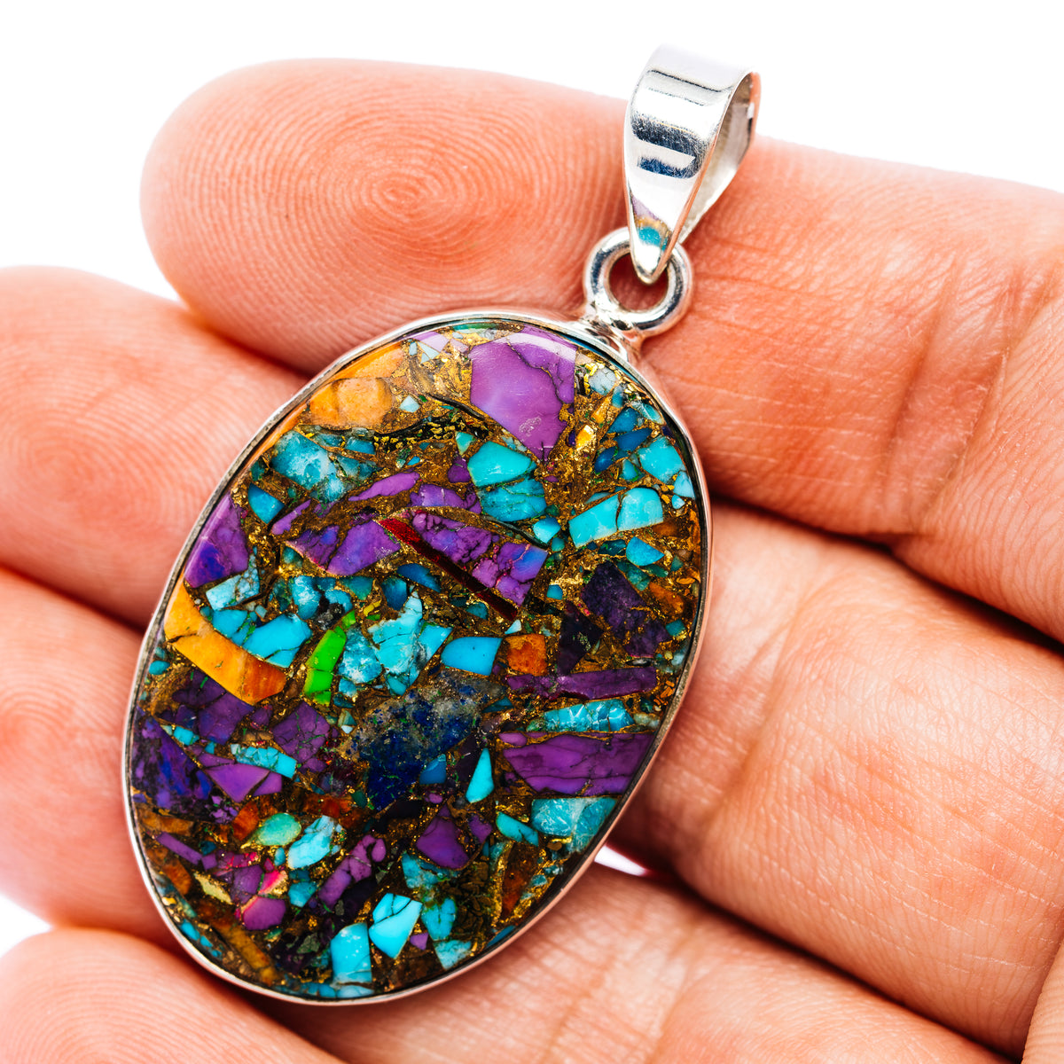 Large Premium Fiesta Kingman Turquoise Pendant 2" (.925 Sterling Silver)