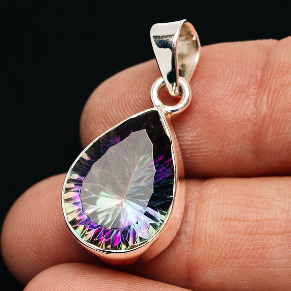 Premium 15ct Faceted Mystic Topaz Pendant 1 1/8" (.925 Sterling Silver)