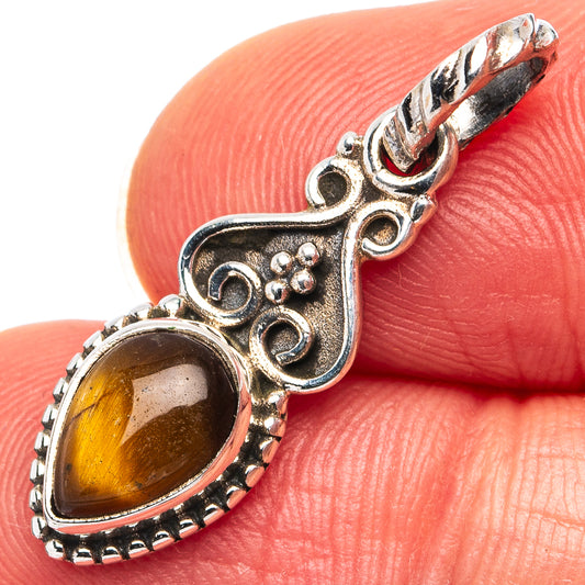 Tiger's eye dainty pendant, .925 sterling silver with oval amber-gold stone