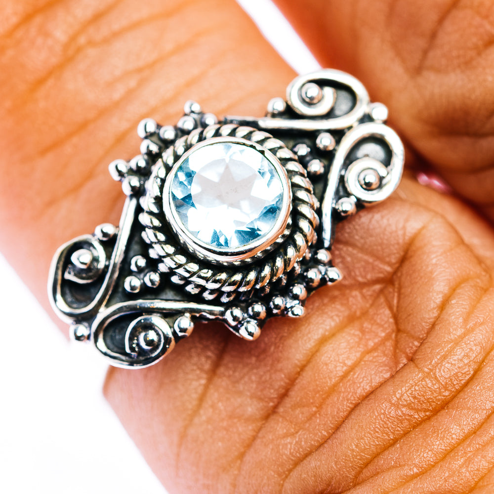 Blue Topaz Filigree Ring Size 7.5 (.925 Sterling Silver)