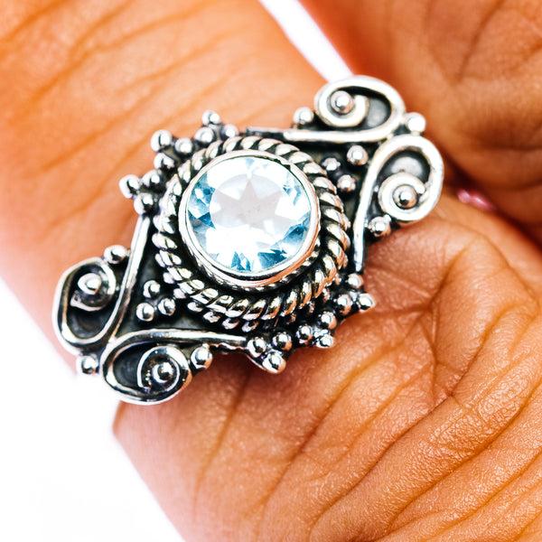 Blue Topaz Filigree Ring Size 7.5 (.925 Sterling Silver)