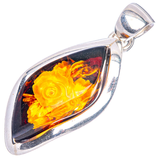 Amber Intaglio Rose Pendant 1 1/2" (925 Sterling Silver) P42560