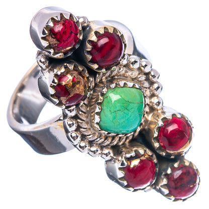 Exclusive Native Style Red Dahlia Turquoise, Mojave Turquoise Ring Size 6 Adjustable (.925 Sterling Silver)