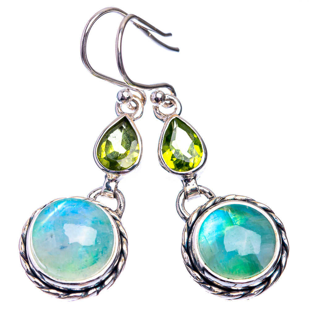 Green Moonstone, Peridot Earrings 1 1/2" (925 Sterling Silver) E432373