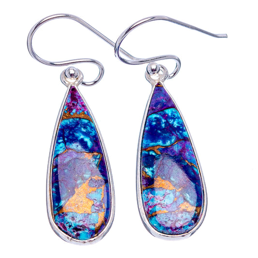 Purple and turquoise teardrop earrings with .925 silver hook, stone mosaic drop