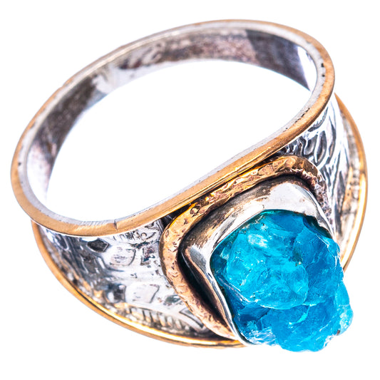 Sterling silver ring with blue apatite stone, textured band and gold-tone frame