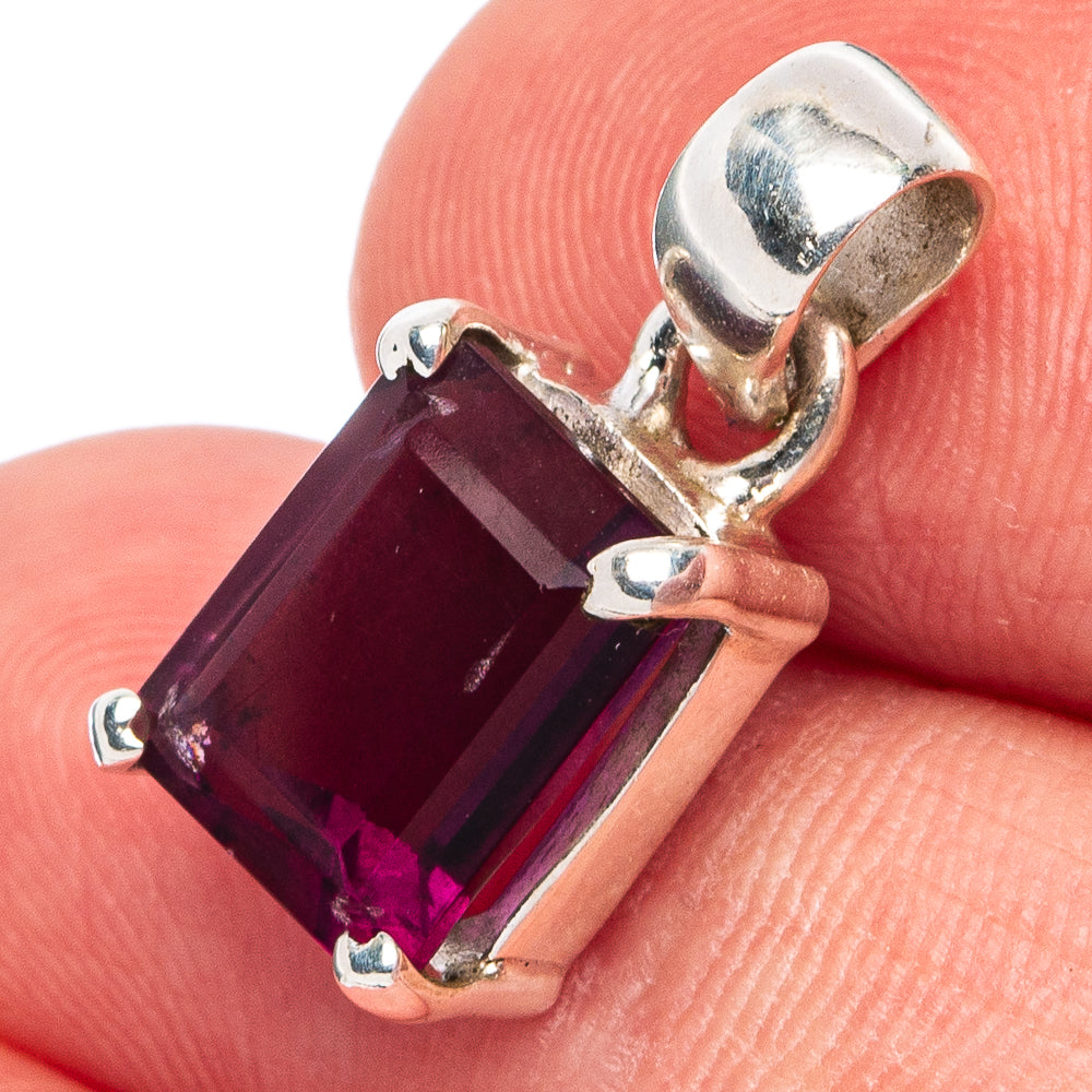 925 sterling silver pendant with magenta gemstone and loop bail