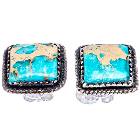 Turquoise imperial jasper earrings, 925 sterling silver square bezel, rope frame