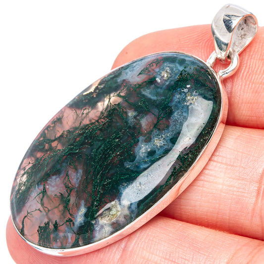 Green Moss Agate Pendant 1 7/8" (925 Sterling Silver) P42211