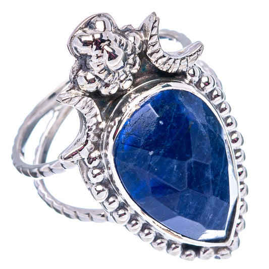 Sodalite teardrop ring in .925 sterling silver with prongs and beaded scallop detail