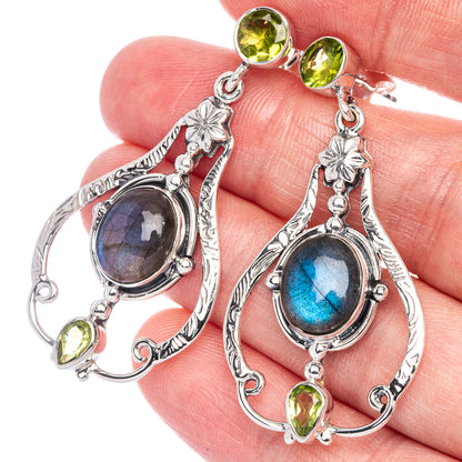 Signature Labradorite, Peridot Earrings 1 7/8" (925 Sterling Silver) E1079