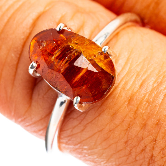 Orange kyanite ring with oval faceted gemstone in .925 sterling silver, size 7.75