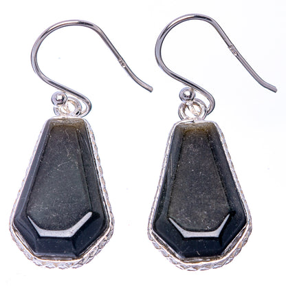 Gold Sheen Obsidian 925 Sterling Silver Earrings 1 3/8" (925 Sterling Silver) E1433