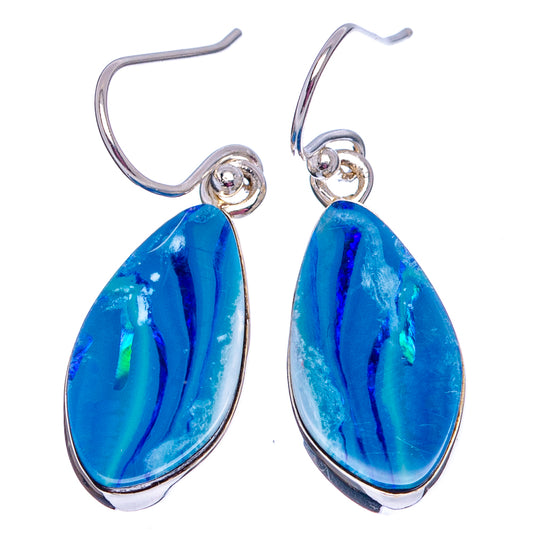 Sterling silver opal doublet drop earrings with teardrop blue stones and loop hooks