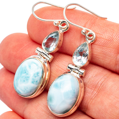 Rare Larimar, Blue Topaz Earrings 1 5/8" (.925 Sterling Silver)