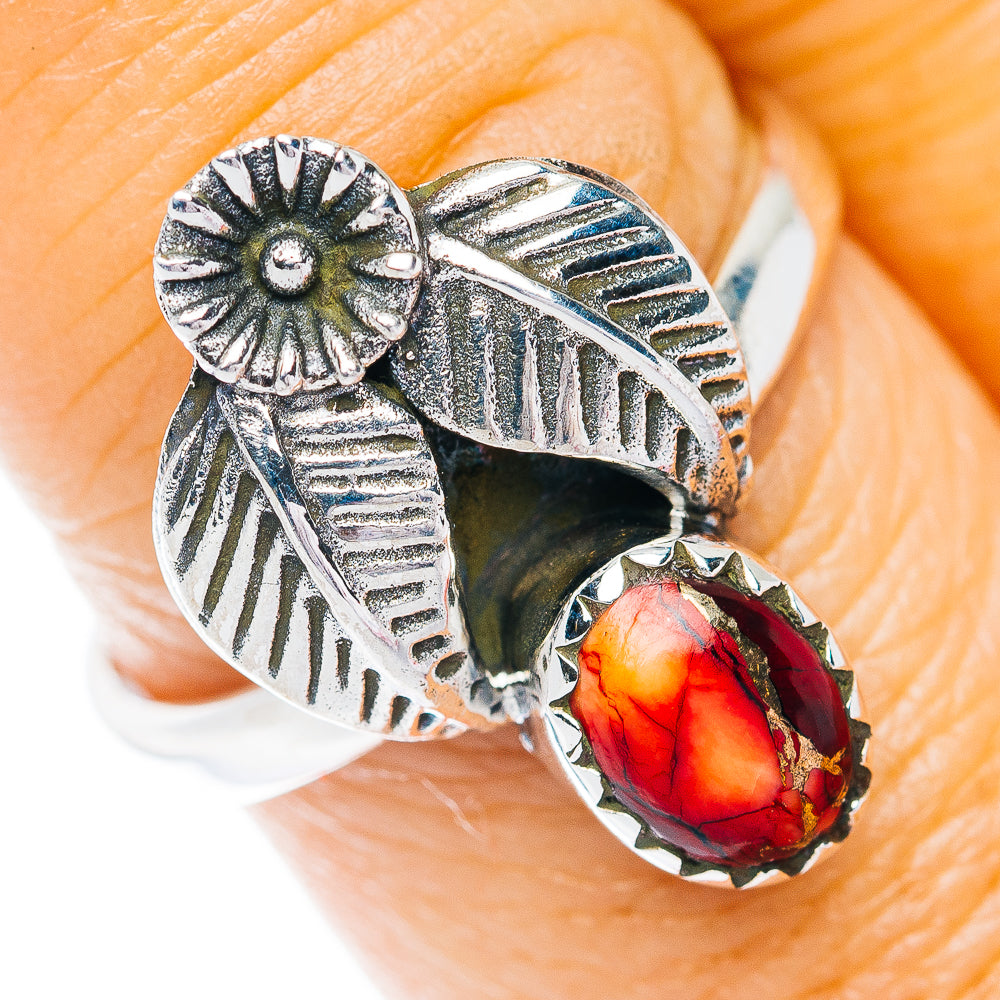 Southwestern Style Red Dahlia Turquoise Ring Size 8.5 (.925 Sterling Silver)