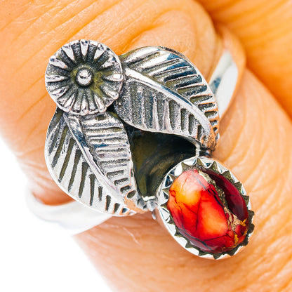 Southwestern Style Red Dahlia Turquoise Ring Size 8.5 (.925 Sterling Silver)