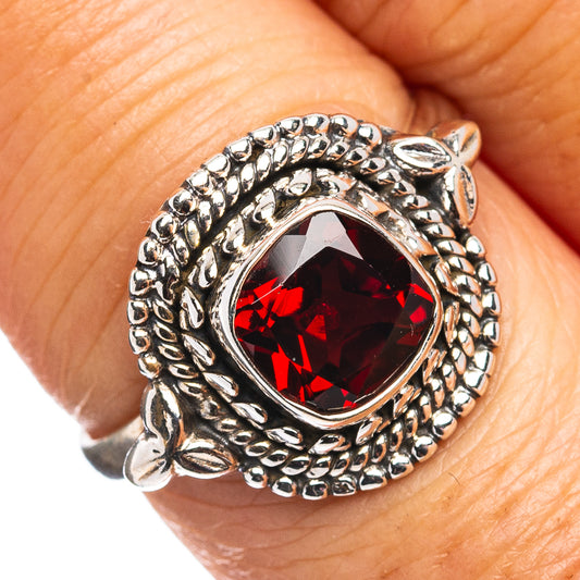 Garnet Ring Size 7.5 (.925 Sterling Silver)