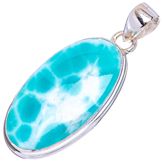 Oval larimar pendant with .925 sterling silver bezel and loop bail, turquoise-blue stone