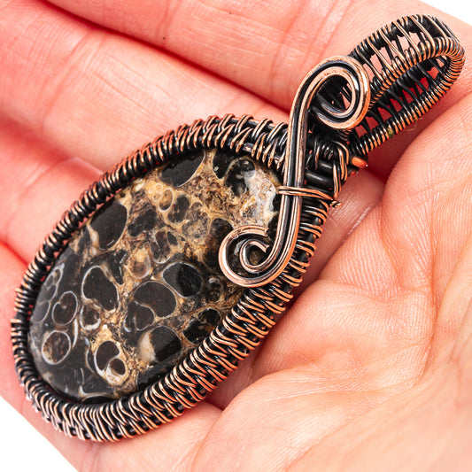 Teardrop agate wire wrap pendant with oxidized copper wire and loop bail