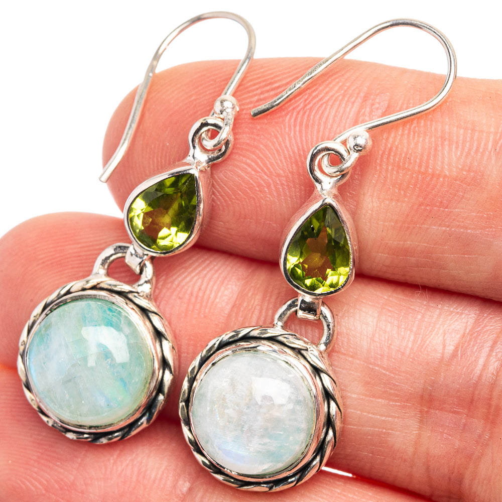 Green Moonstone, Peridot Earrings 1 5/8" (925 Sterling Silver) E432551