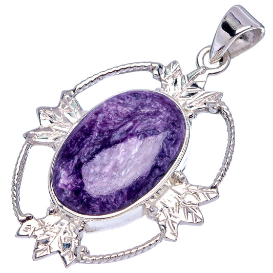 Oval purple lepidolite pendant with sterling silver bail and decorative frame