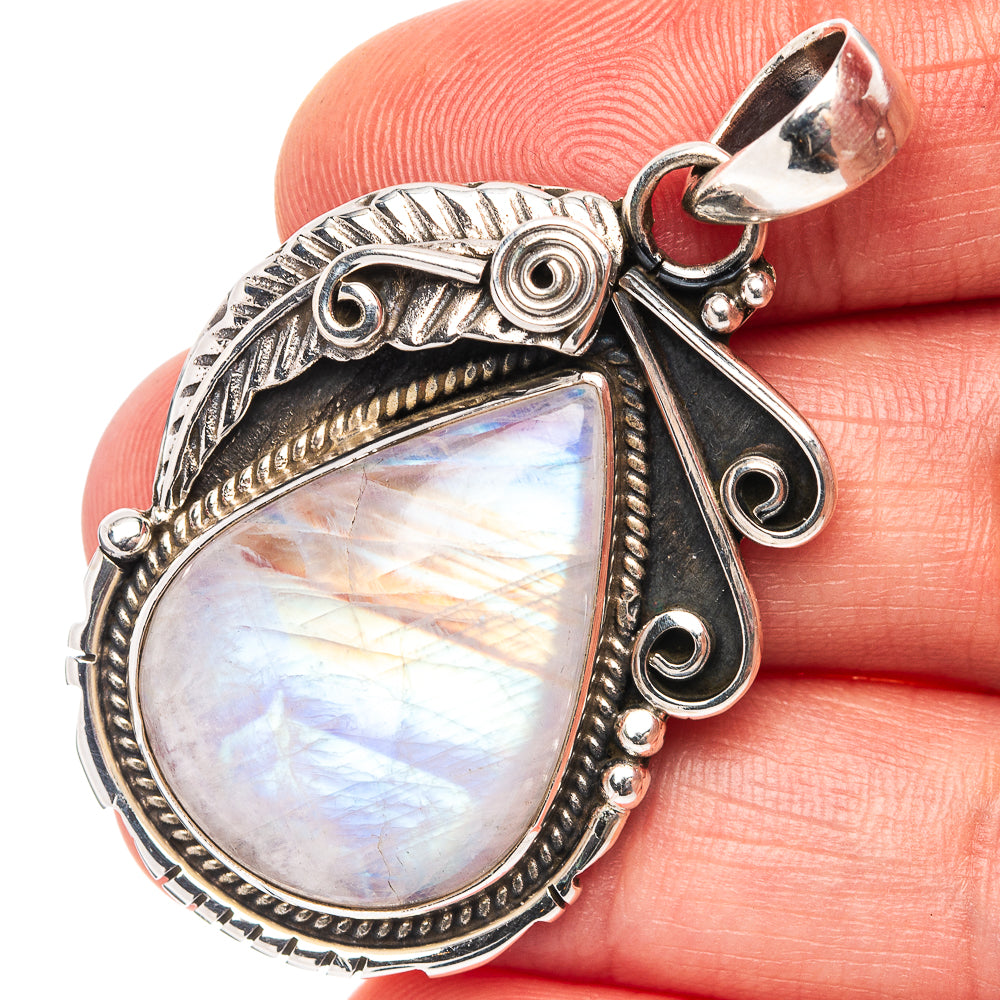 Premium Rainbow Moonstone Pendant 1 3/4" (.925 Sterling Silver)