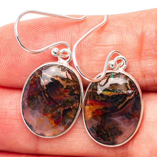 Oval marbled agate drop earrings with .925 sterling silver hooks and bezel settings