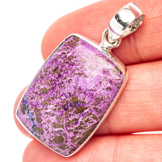 Sterling silver sugilite pendant with purple rectangular bezel gemstone and bail