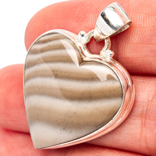 925 sterling silver heart pendant with striped flint stone and top bail