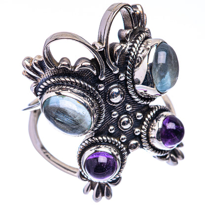 Large Aquamarine, Amethyst Ring Size 9.75 (925 Sterling Silver) R141178