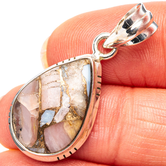 Turquoise spiny oyster pendant, teardrop .925 sterling silver setting and bail