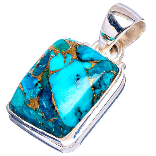 Turquoise copper-matrix stone pendant with rectangular silver bezel and bail
